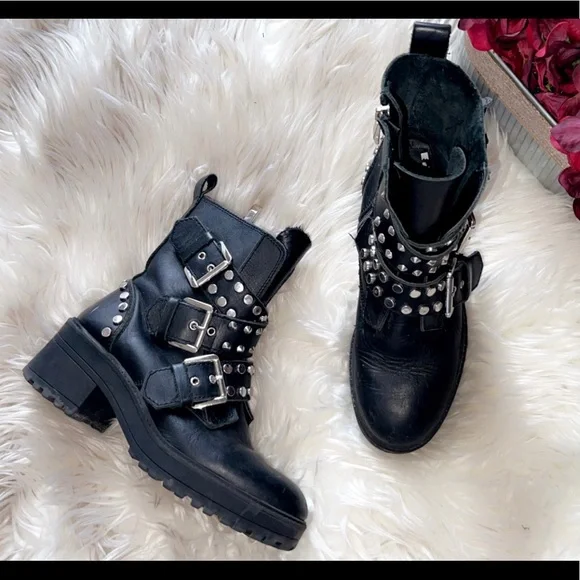 ZARA Leather Stud Platform Moto Boot - Picture 2 of 6